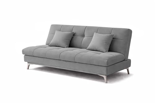 Image of Krancy Solid Wood 3 + 2 Seater Sofa Cum Bed with 2 Cushions | Convertible Wooden Couch for Living Room, Home & Office | Modern Designer Furniture | 3 Years Warranty | Dark Grey