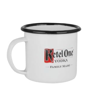 Ketel One Vodka White Enamel Coffee & Mule Mug, 12 oz, Black Rim
