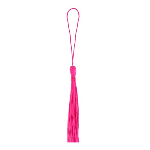 Image of Mandala Crafts Small Fuchsia Bookmark Tassels - 100 Bulk Silky Mini Craft Tassels with Loops for Bookmarks, Jewelry Making, Graduation Decorations, and Keychains