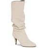 Coutgo Womens Slouchy Knee High Boots Wide Calf Kitten Heel Pointed Toe Pull On Long Boots Winter Shoes