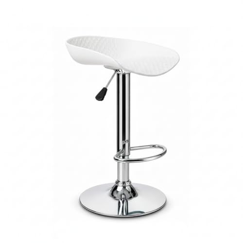 Image of DIYA Seating Fizz Chrome Metal Bar Stool Chair (1 Year Warranty)- White | Adjustable Height Leatherette Upholstery, Durable Stool for Kitchen, Office, Cafe - (43 inchx38 inchx71 inch)