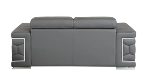 Blackjack Furniture Usry Top Grain Italian Leather Set with Multi-Position Adjustable Headrests, Elegant Contemporary Design with Chrome Trim and Durable Wood Frame, Loveseat, Sofa Set, Dark Gray