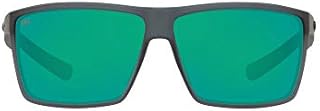 Costa Del Mar Men's Rincon Polarized Rectangular Sunglasses, Matte Smoke Crystal/Copper Green Mirrored Polarized-580G, 63 mm