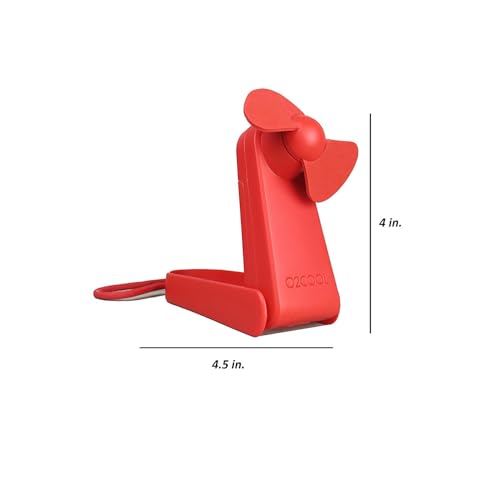 O2COOL Personal Battery Pocket and Table Desk Fan - Carabiner Clip - Flip Down Stand - Quiet - Foam Blades - Red