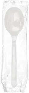 AmerCareRoyal Medium-Heavy Weight Individually Wrapped Disposable Polypropylene Plastic Soup Spoons for Restaurants and Catering, White, Pack of 1000