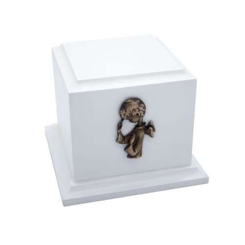 Urn for Ashes Funeral Children White Wood (Guardian Angel Bronze)