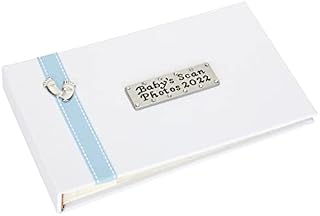 Metal Planet Ltd Baby's Scan Photo Album with Stitched Ribbon & Pewter Baby Feet Design - Grey Ribbon
