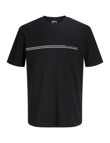 Image of JACK & JONES Mens Crew Neck T-Shirt, Short Sleeve Casual Tee, Regular Fit Lightweight Summer Top for Men, Black Colour, UK Size - L