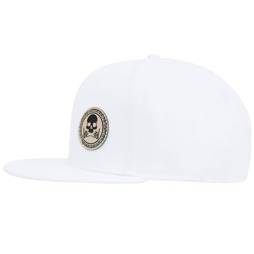 Image of Flat Brim Hats for Men - Gothic Style Skull Hat Leather Pattern - Hip-Hop Snapback Hat Skeleton Hats for Men