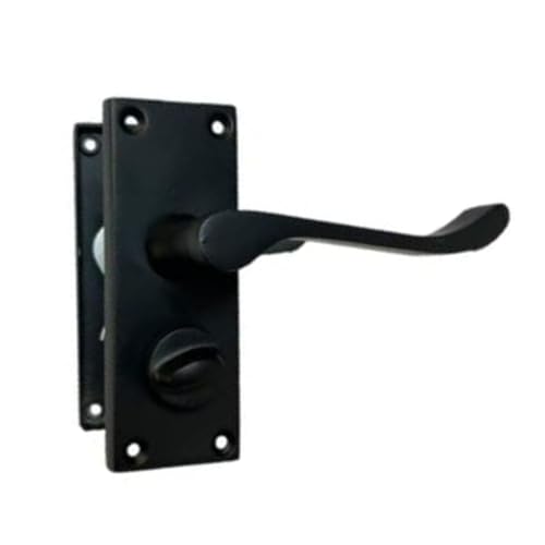Epsom Door Handle Matt Black Scroll Door Handle Set - Victorian Style Internal and External Lever Door Handles with Backplate (Privacy Bathroom)
