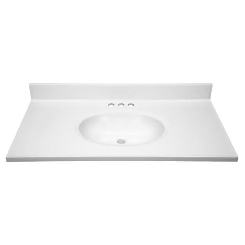 Image of Design House 37-In-Wide Vanity Top Sink, 4-In. Backsplash, Cultured Marble, Stain-Resistant, Pre-Drilled Centerset Holes, White, 37.0 In. W x 19.0 In. D x 10.6 In. H, 586206