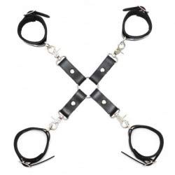 Hogtie combinaison menottes cuir noir réglable bondage contention lit fétiche Rimba