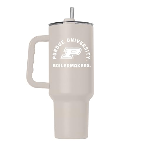 Image of Logo Brands NCAA Purdue Boilermakers Sand 40 oz Tumbler with Handle - Stylish Everyday Use Powder Coated-Stainless Steel with Straw- Keeps Cold For Hours