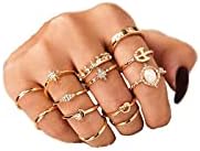 INENIMARTJ Boho Rings for Women,Vintage Gold Rings Stacking Rings Set Trendy Stackable Knuckle Ring Star Moon Rhinestone Mid Finger Rings Christmas Stocking Stuffers for Women(G)