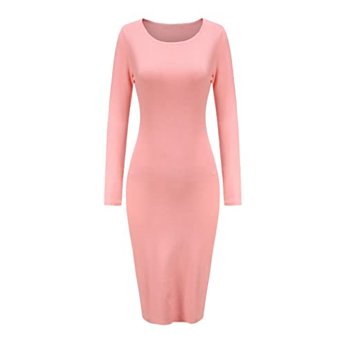 Robe pull en tricot manche longue KEHAIOO rose élégante femme