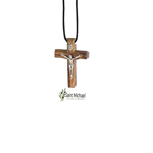 Bethlehem Made Wooden Cross (Olive Wood) Budded Cross Pendant on Black Cord Necklace in Nat - 24" Adjustable Wood Cross Necklace for Men & Women3