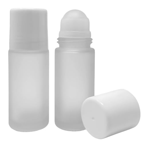 Glasflaschen mit Roll-on für ätherische Öle 50 ml 2 Stück Nachfüllbar Auslaufsicher Kleine Klarglasflaschen mit Rollkugel Parfüm Deodorant Kosmetik Massage Hausgebrauch mit Etiketten Wiederverwendbar
