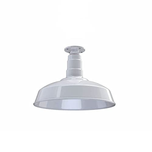 Image of Steel Lighting Co. Carson Barn Light | Ceiling Mounted Pendant | 16 inch Dome | Flush Mount | Industrial Style Steel Light Made in America | White Exterior /White Interior