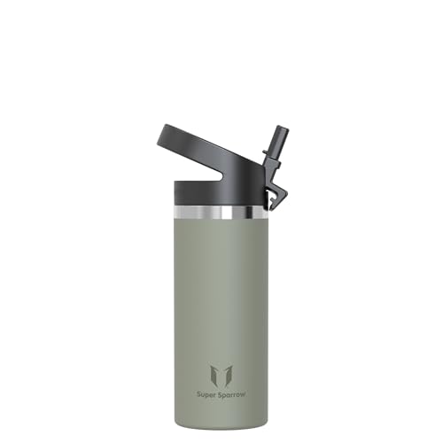 Super Sparrow Water Bottle Insulated - 500ml - Wide Mouth Metal Bottle - Wide Mouth SwivelSip Flask - BPA Free Leak Proof - Ergonomic Straw Water Bottles for Work Gym Travel Sports