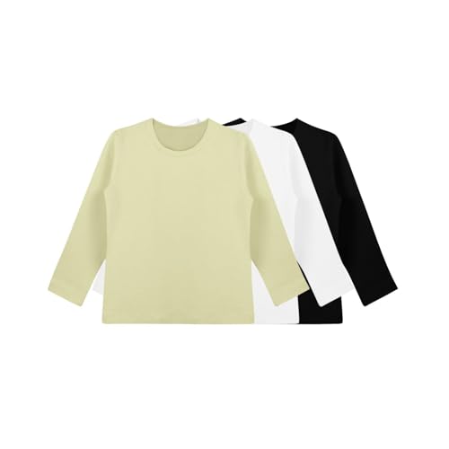 Girls 3 Pack Long Sleeve Crew Neck T-Shirts Soft Classic Fit Casual Fall Pullover4