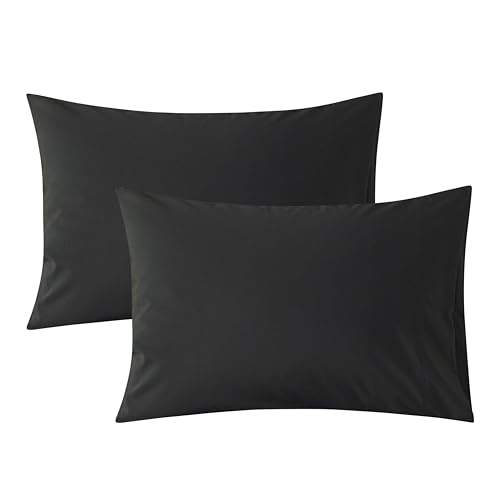 WhatsBedding Standard Size Pillowcases Set of 2, 20x26 Cotton Pillow Case with Envelope Closure, Soft & Breathable Pillow Covers for Bed, Black