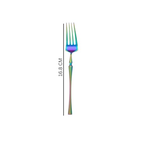 Image of Stainless Steel Flatware Set, Premium Cutlery Tableware Service Include Fork Set, Eating Utensil Sets with Steak, Mirror Polished, Dishwasher Safe (6 Pcs Small Fork, Rainbow)