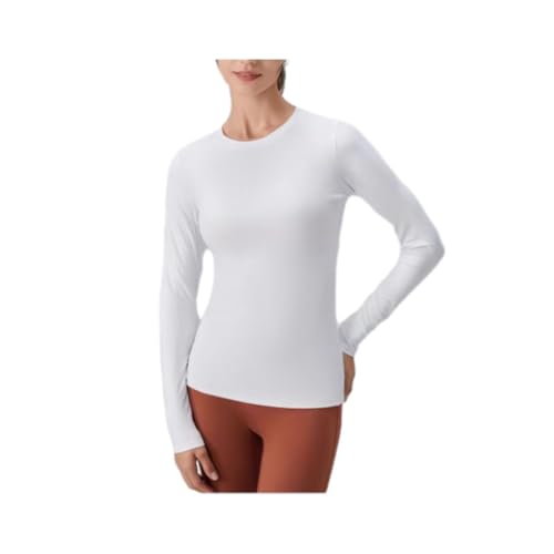 ZERAOKE Women’S Long Sleeve Compression Yoga Top,Slim Fit Athletic Workout Shirt for Running Pilates Gym Training-White-L