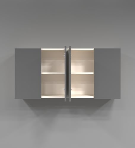 Image of SPECIALITY PANELS 4 Door Mirror Glossy Triple Layered UV Resistant Handless Cabinet Wall Mounted Storage Unit Space Saving Durable Cupboard for Kitchen Bathroom Living Room Utility Organizer
