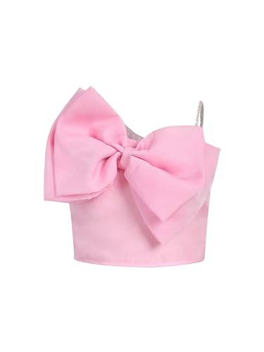 Image of WDIRARA Girl's Big Bow Front Cami Top Pearls Spaghetti Strap Cute Camisole Top