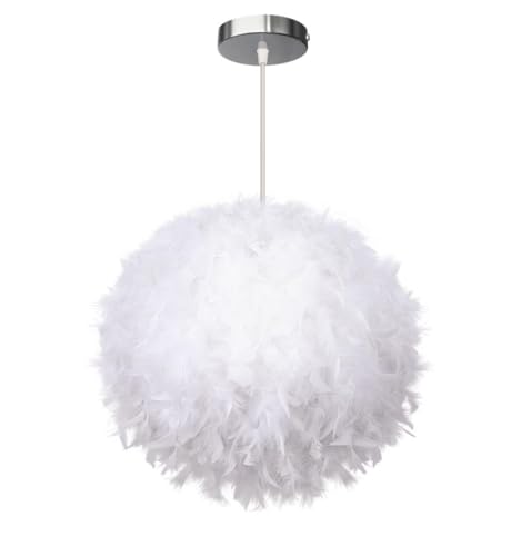 DLGLOLIN Suspension Luminaire Plume Lustre Intérieur Abat-Jour en Blanc Plumes Lampe Suspendue Ado Déc Plafond Fille Plafonnier pour Chambre Couloir Salon