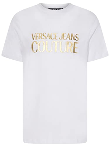 Versace Jeans Couture White Gold Foil Logo Short Sleeve T-Shirt (as1, Alpha, 2X, Regular, Regular, XXL)