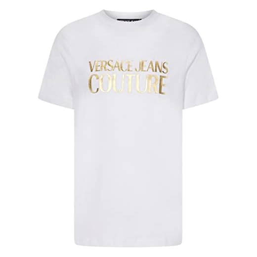 Versace Jeans Couture White Gold Foil Logo Short Sleeve T-Shirt (as1, Alpha, 2X, Regular, Regular, XXL)