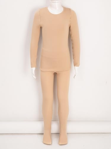 easyforever Kid Girl Thermal Underwear Set Dancewear Long Johns Tops With Leggings For Ballet Gymnastics Training Performance A Nude 3-6 Years3