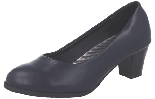 Image of Cushion Walk Ladies' Comfort Court Shoes, Block Heel, E Wide and EEE Extra Wide Fit Shoes (Navy, UK Footwear Size System, Adult, Women, Numeric, X-Wide, 7)