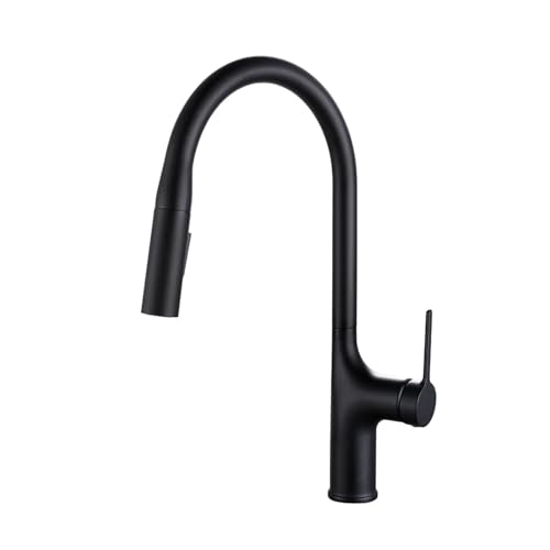 Robinet d'évier de cuisine extractible noir en laiton à trou unique