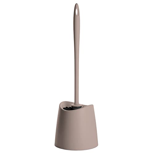 Image of Small Plastic Bathroom Set 3 qt Taupe Plastic Compact Trash Can, and Toilet Bowl Cleaner Brush with Holder - Matching Toilet Set