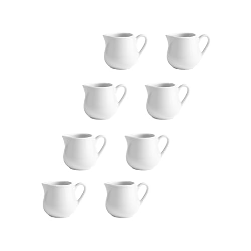 8 mini brocca per latte da caffè, in porcellana, 110 ml, con manico, mini brocca per latte in ceramica, colore bianco, per latte, caffè, salse, cucina, bar, caffetteria