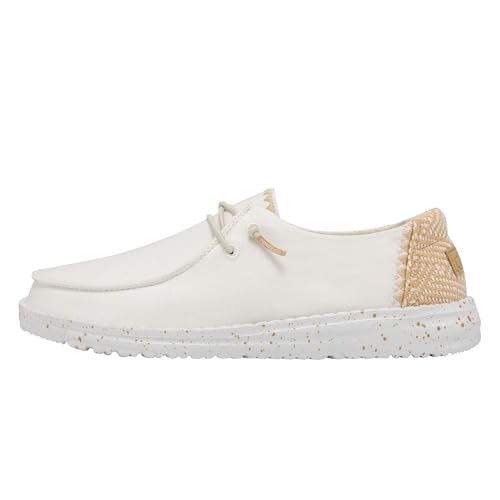 Image of HEYDUDE Women's Wendy Chambray White Sand Size 10 | Women's Shoes | Women's Lace Up Loafers | Comfortable & Light-Weight