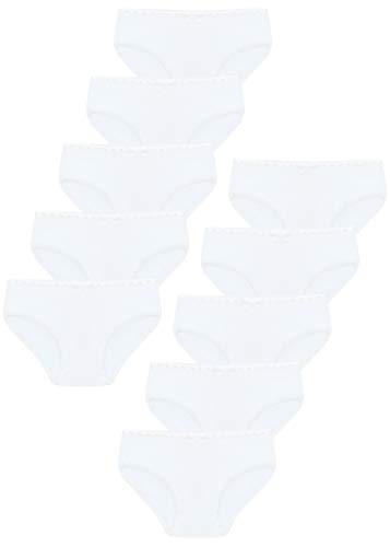 10 Pack Mädchen Baumwolle Slips Unterhosen (152-158 (12-13Jahre), Weiss mit Herz)