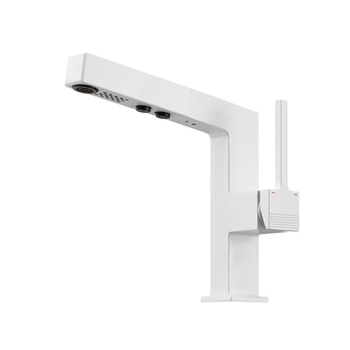 Robinet de lavabo blanc MOCHAMIK, mitigeur de salle de bain extractible 1 trou eau chaude froide