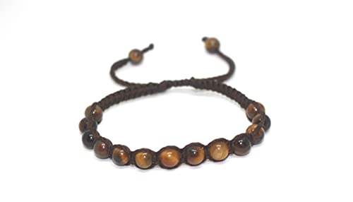 RikaJasmine Tiger Eye GemStone Bracelet 6 mm for Women Men Unisex (TigerShamballa) I Tiger Eye Shamballa Style Bracelet