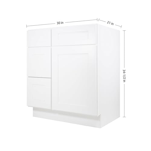 Image of Furinno Shaker Drawers Left Bath Vanity Cabinet Without Top, Ready to Assemble, 21 D x 30 W x 34.5 H, White