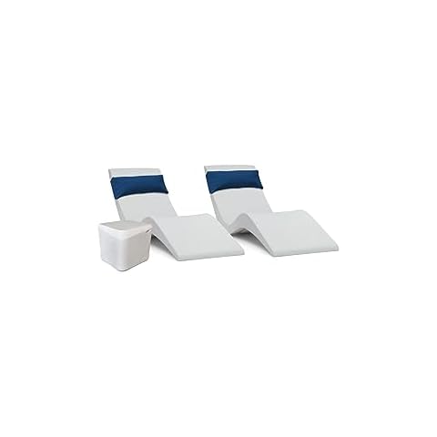 Aqua Outdoors in-Pool Chaise Set - Two Chaises - Two Headrest Pillows and One in Pool Side Table - for ledges up to 9" inches (White Granite-Navy) Cover