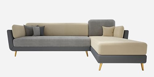 Image of Black Wood Modern Velvet LHS Sectional Sofa (3 + Lounger) with Extra Luxury Comfort for Bedroom, Living Room, Dining Room, Drawing Room, Home Office in Bug Resistant Wood Structure