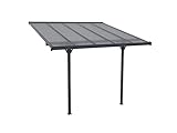 Vente-unique - Pérgola adosada de Aluminio 9,5 m² Antracita Alvaro - Ancho 314 x Prof. 305 x Alt. 240/285 cm