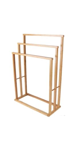 BM Portasciugamani Verticale in Bambù a 2 Livelli, Stabile e Impermeabile, Ideale per Bagno e Lavanderia, 44.5×5×88 cm (3 Barre – Verticale)