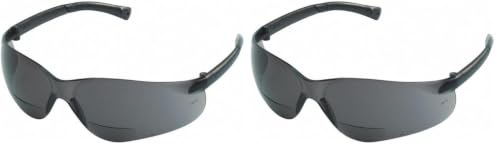 Image of MCR Safety Crews BKH20G BearKat Magnifier Polycarbonate 2.0 Diopter Gray Lens Safety Glasses with Non-Slip Hybrid Black Temple Sleeve (Pack of 2)