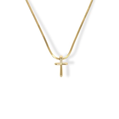 Hey Harper Gold Faith Cross Pendant Necklace For Women Trendy - 14K Golden PVD Coating Waterproof & Sweatproof Non Tarnish Jewelry Chain Necklaces
