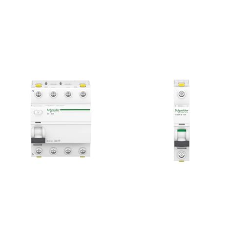 Schneider Electric Fehlerstrom-Schutzschalter FI SCHALTER ACTI9 IID 4P 40A 30MA TYP A, A9Z21440 & Leitungsschutzschalter ACTI9 IC60N 1P 16A B, A9F03116, 16 Ampere
