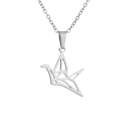 BRIGHTFUFU Pendientes y Collar de Diseño Minimalista Forma de Grulla Joyería Elegante y Versátil para Mujer Plata Regalo Original para Cumpleaños o Aniversario